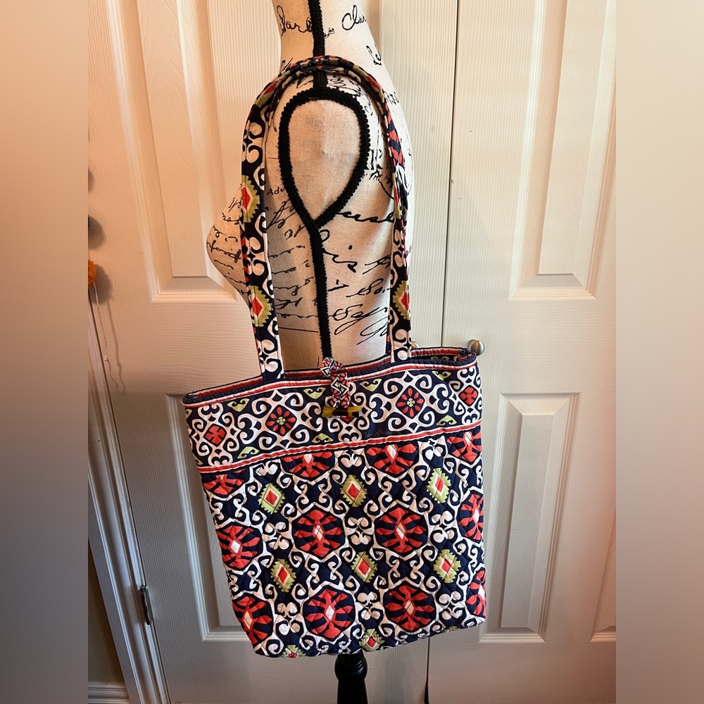 Vera Bradley Tote Bag in Blue Red Geometric Print EUC